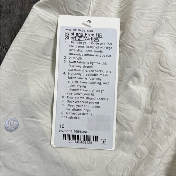 Lululemon NWT Fast and Free High-Rise Short 2" Airflow In-Sense Emboss Bone - Picture 7 of 10